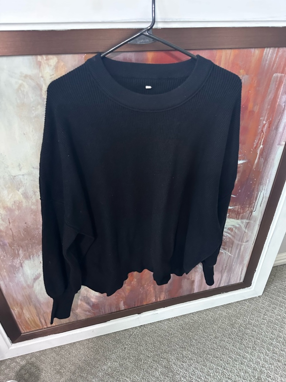 Women's Black Ribbed Crewneck Sweater